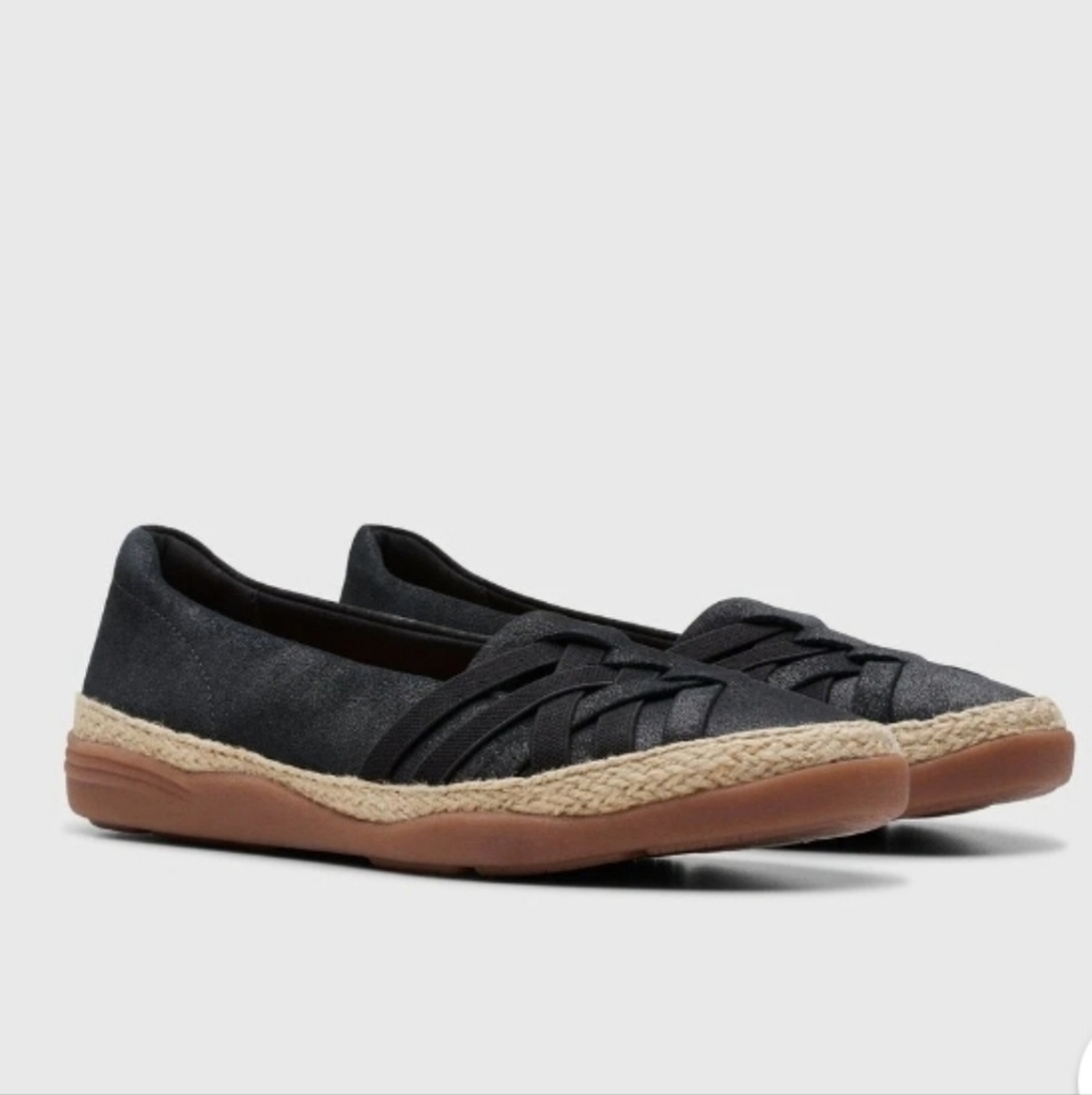 Clarks Suede Elaine Petals Slip On Comfy Soft Woven Casual Coastal Espadrille - Picture 2 of 10